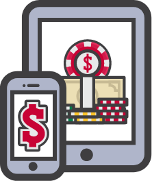 Illustrated design of a mobile casino on a smartphone and a tablet