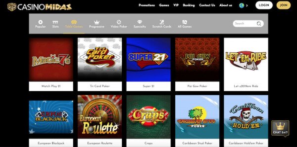 Casino Midas Table Games Screenshot