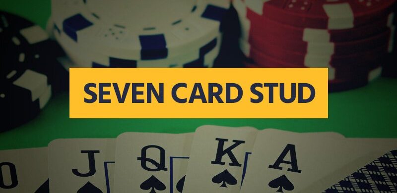 Seven card stud poker with cards and chips