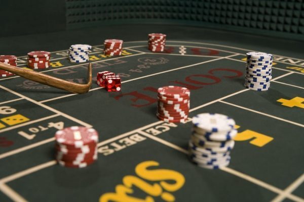 Craps table with dice and chips