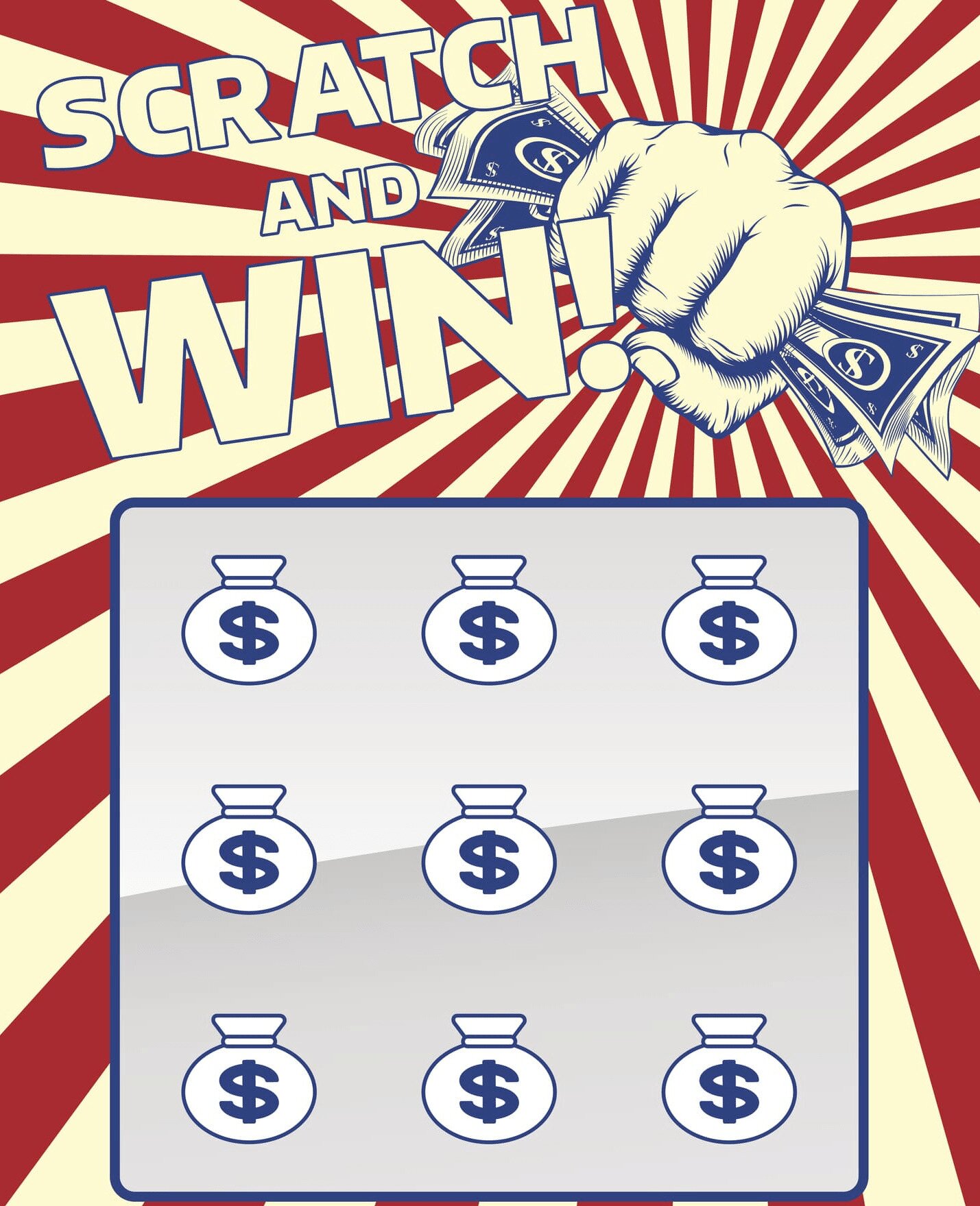 Scratch and win card with money symbols